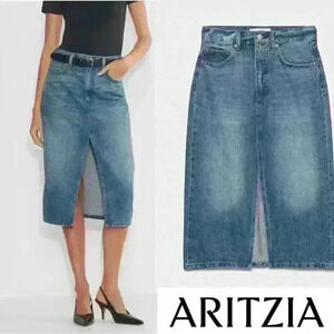 Aritzia Denim Forum  the '90s Halle Denim Skirt High-rise midi size 25
